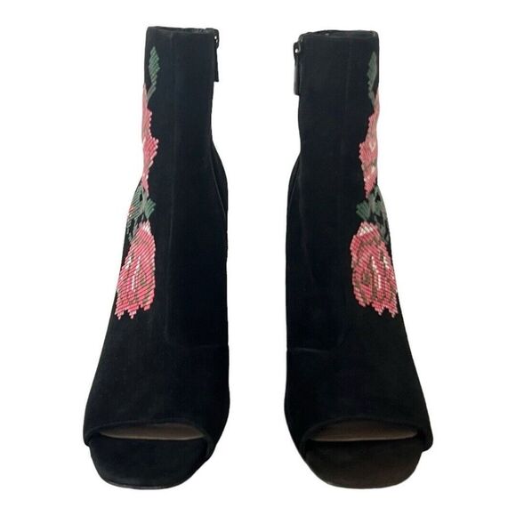 Donald J Pliner 8.5 Barri Black Suede Floral Embellished Peep Toe Ankle Bootie - Picture 2 of 7